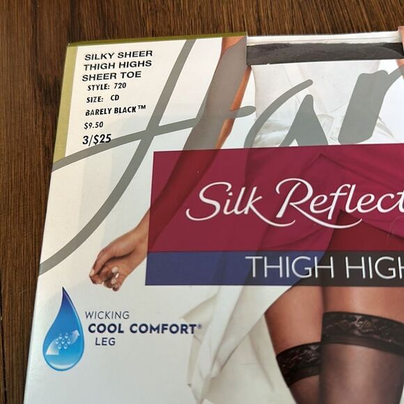 New in packaging Hanes Silk Reflections Barely Black Thigh Highs - Picture 2 of 5